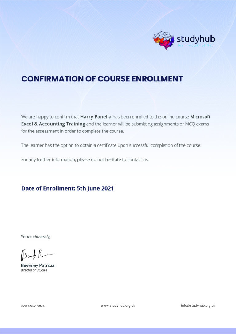 Enrolment Letter | Studyhub