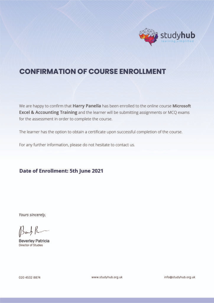 Enrollment Latter Studyhub